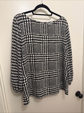 Talbots Black and White Houndstooth Boatneck Blouse